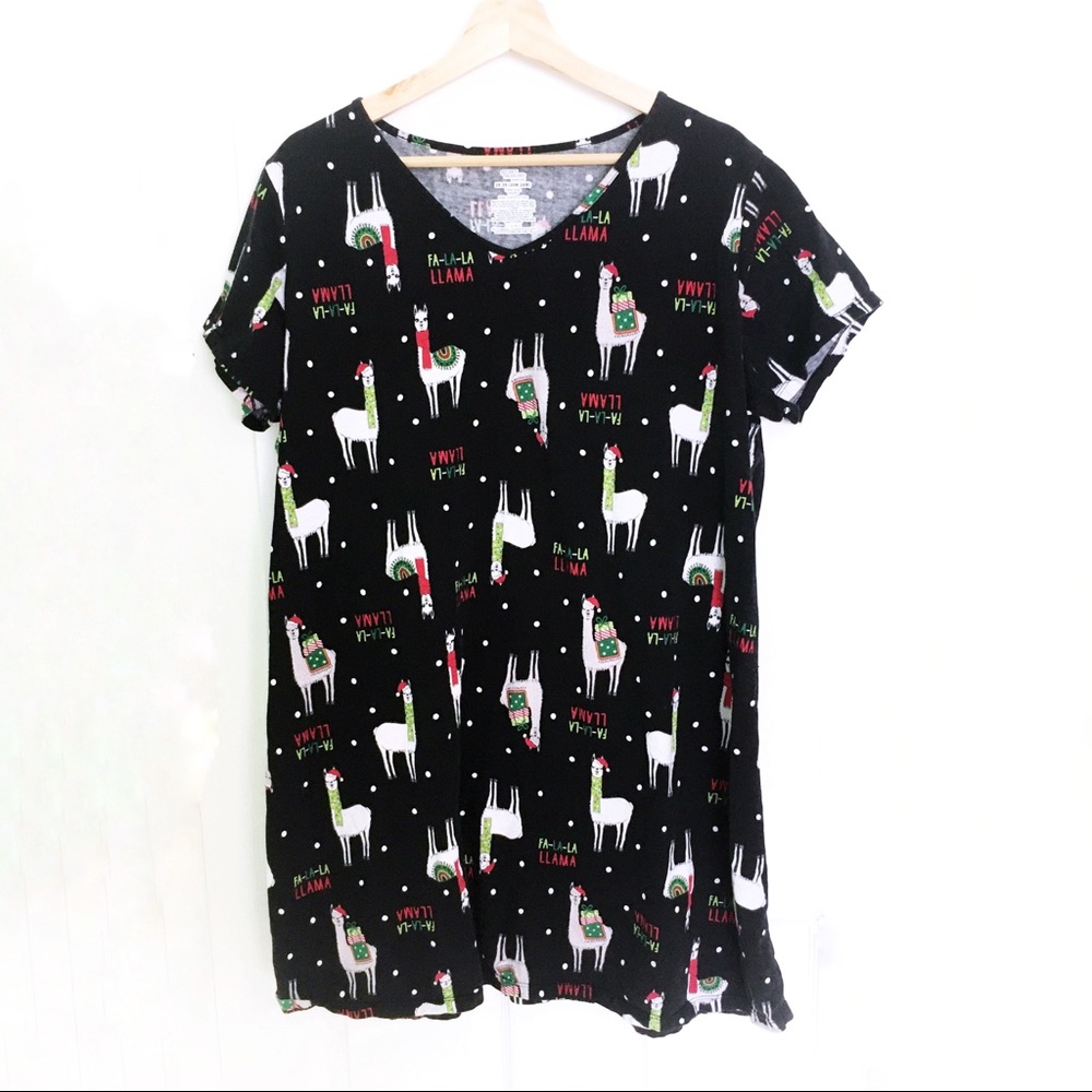 Fa-La-La-Llama Christmas Print Short Nightgown